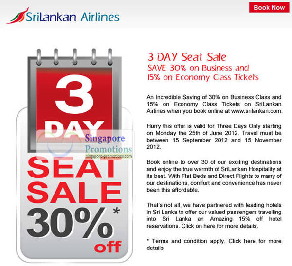 Featured image for (EXPIRED) SriLankan Airlines Up To 30% Off Seat Sale 25 – 27 Jun 2012
