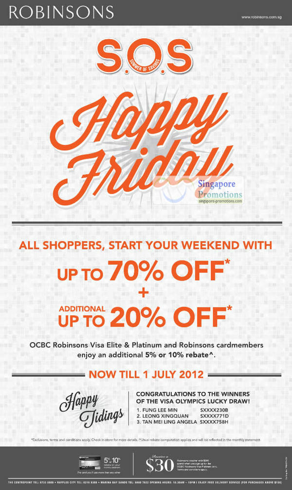 Featured image for (EXPIRED) Robinsons Summer of Savings Happy Friday Up To 70% Off Promotion 29 Jun – 1 Jul 2012