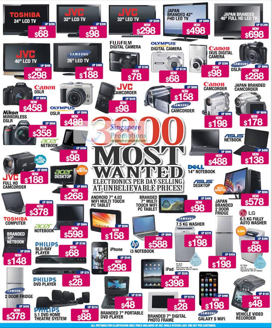 13 Jul Notebooks, Washers, Fridges, LCD TVs, LED TVs, Digital Cameras, Camcorders