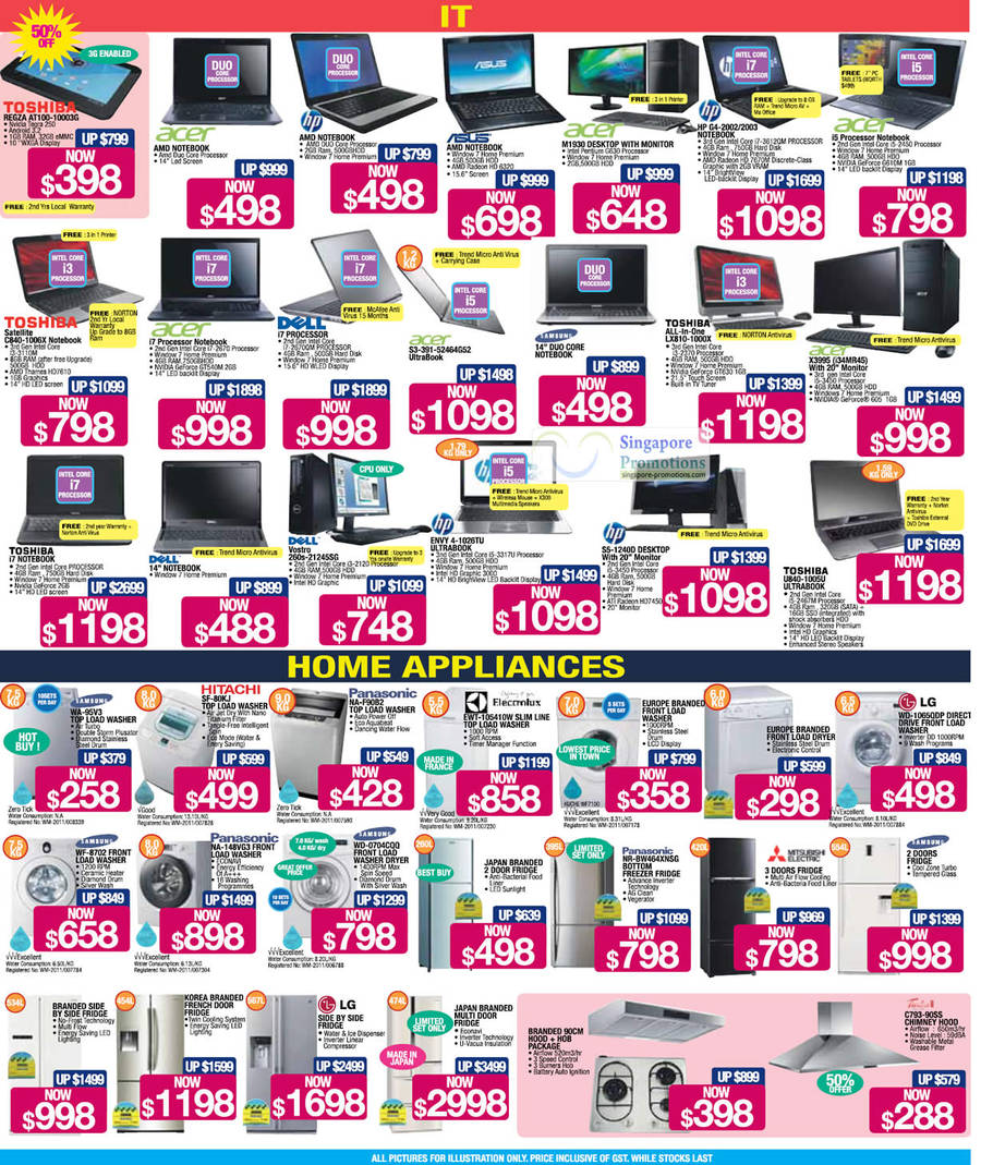 13 Jul Notebooks, Washers, Fridges, Toshiba, HP, Asus, Acer, HP, Dell, Samsung, LG, Hitachi, Panasonic, Electrolux, Mitsubishi Electric