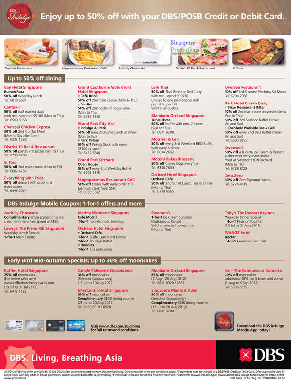 Featured image for DBS/POSB 1 for 1 Dining Deals & Up To 50% Off Dining Deals 13 Jul 2012