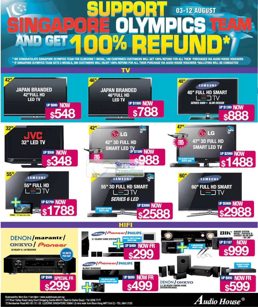 3 Aug LED TVs, Hifis, samsung, LG, JVC, Denon, Marantz, Onkyo, Pioneer, Philips, Bik