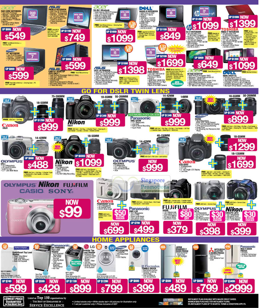 3 Aug Notebooks, Digital Cameras, Washers, Fridges, Asus, Acer, Dell, HP, Toshiba, Samsung, Dell, Panasonic, Nikon, Canon, Olympus, Mitsubishi Electric, Fisher and Paykel