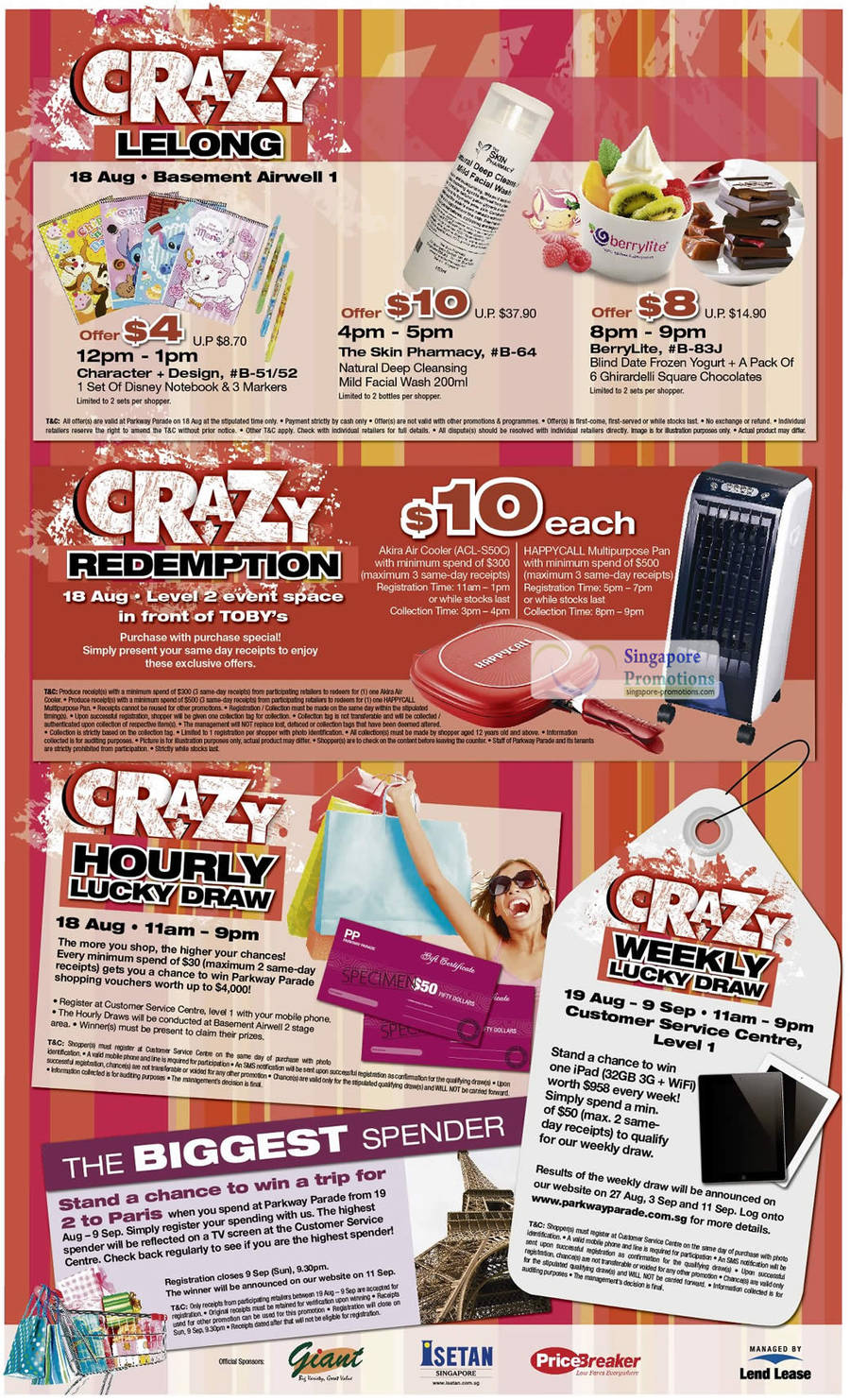 Crazy Lelong Redemption, Hourly Lucky Draw, Weekly Draw