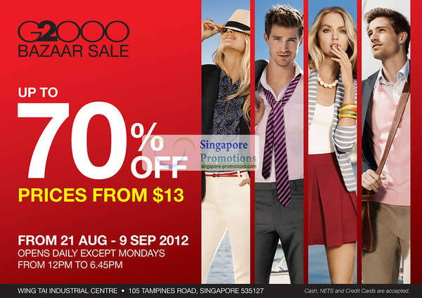 Featured image for (EXPIRED) G2000 Bazaar Sale Up To 70% Off @ Wing Tai 21 Aug – 9 Sep 2012
