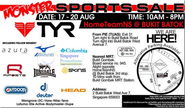 Featured image for (EXPIRED) TYR Sports Sale @ HomeTeamNS Bukit Batok 17 – 20 Aug 2012