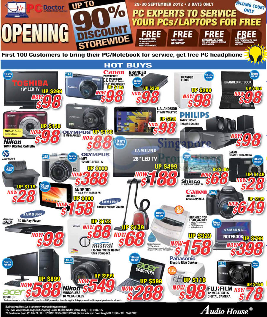 Digital Cameras, LED TVs, Home Appliances, Toshiba, Canon, Philips, Samsung, Olympus, Nikon, Mistral, Panasonic, Fujifilm