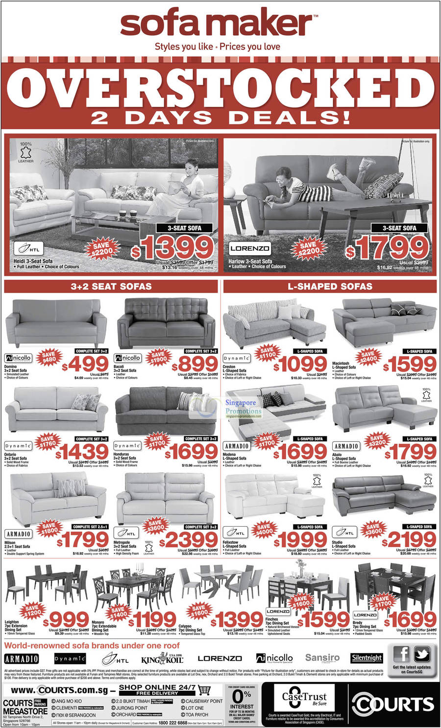 Sofa Sets, Dining Sets, HTL, Lorenzo, Nicollo, Dynamic, Armadio, Macintosh, Calypso, Monaro, Leighton