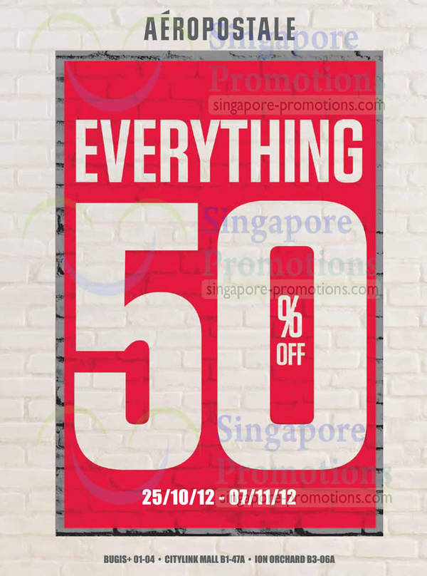 Featured image for (EXPIRED) Aeropostale 50% OFF Storewide Sale @ Islandwide 25 Oct – 7 Nov 2012