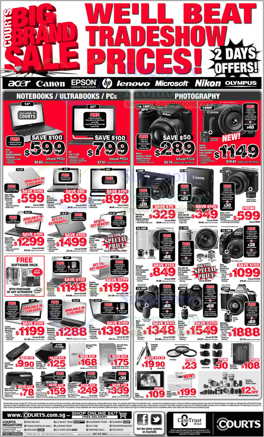 Digital Cameras, Notebooks, Acer, HP, Sony, Toshiba, Lenovo, Samsung, Epson, Microsoft Office, Canon, Nikon