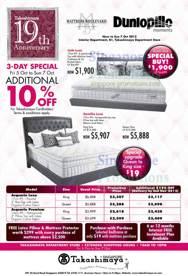 Featured image for (EXPIRED) Takashimaya Mattress Boulevard Mattress Offers 5 – 7 Oct 2012