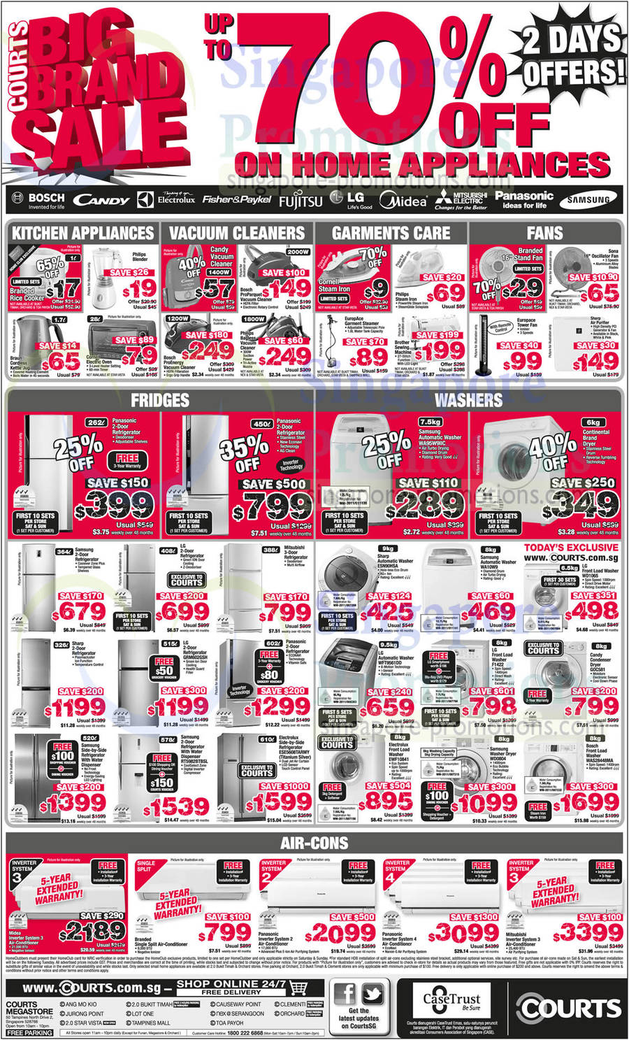 Washers, Fridges, Kitchen Appliances, Vacuum Cleaners, Fans, Air-Conditioners, LG, Samsung, Electrolux, Sharp, Candy, Bosch