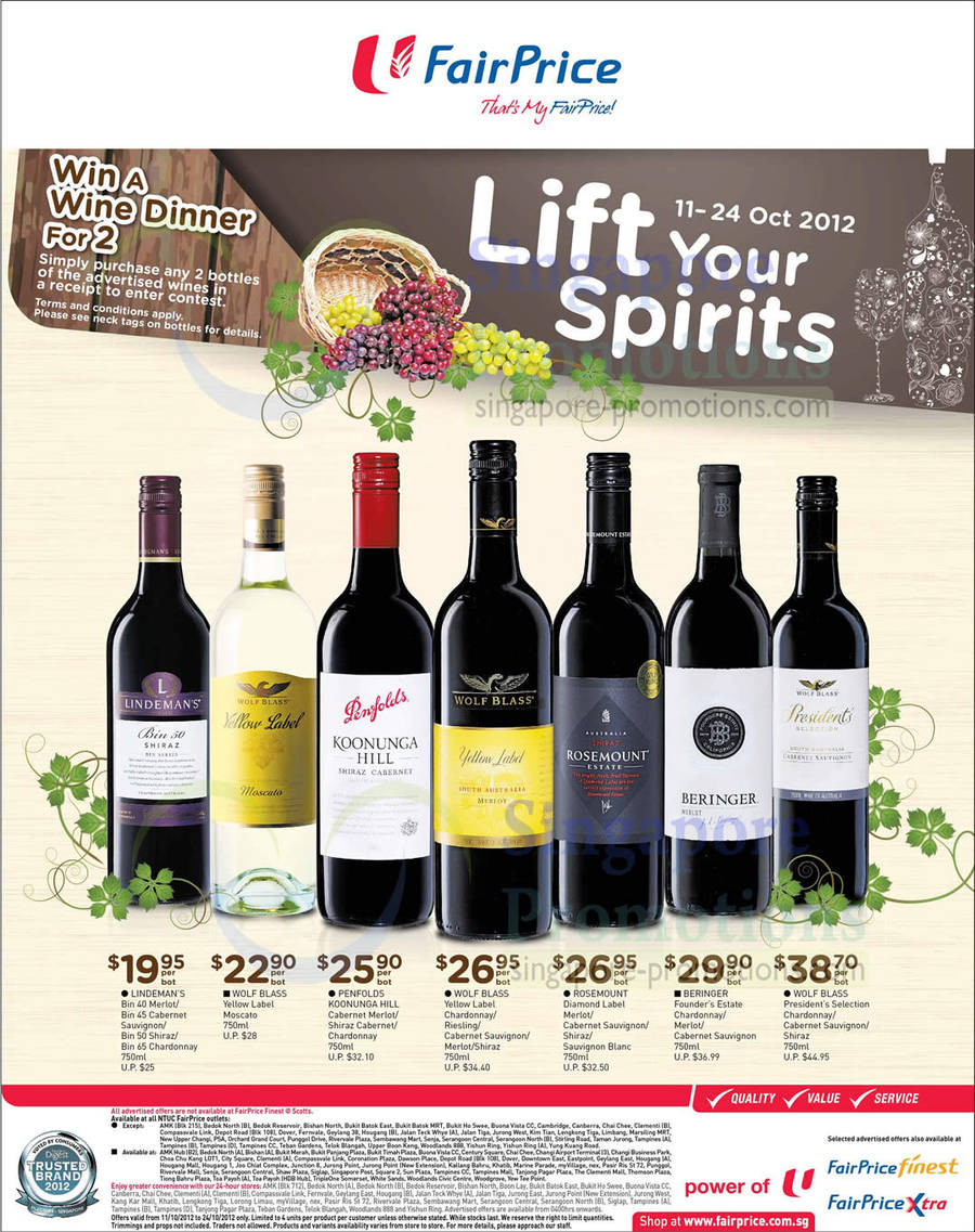 Wines Red, White Lindemans, Wolf Blass, Penfolds Koonunga Hill, Rosemount Diamond Label, Beringer Founders Estate