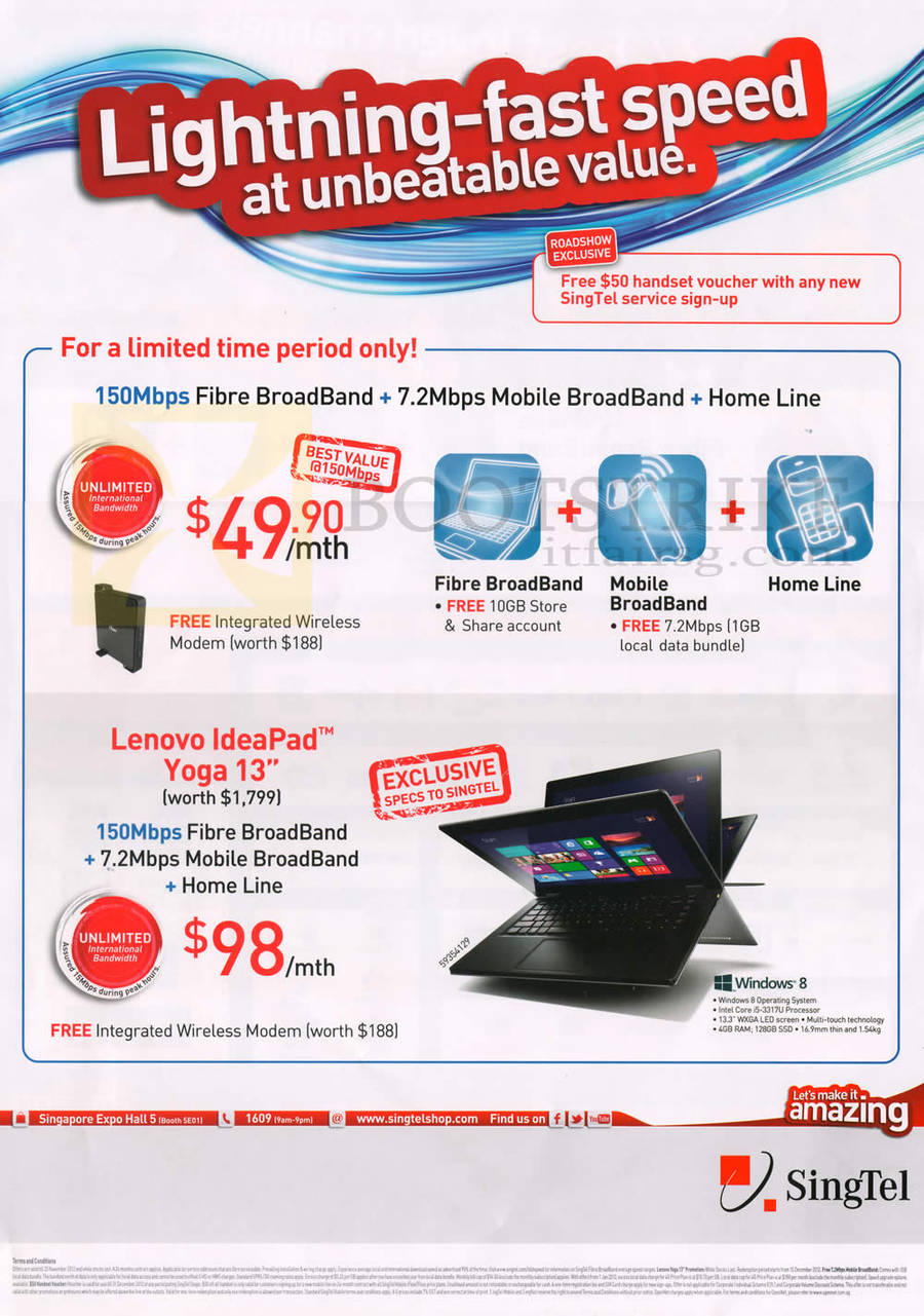 Broadband Fibre 150Mbps, Free Lenovo IdeaPad Yoga 13 Notebook, Fixed Line, Mobile Broadband