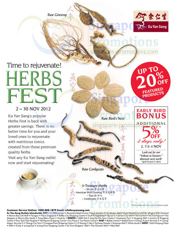 Featured image for (EXPIRED) Eu Yan Seng Herbs Fest Up To 20% Off 2 – 30 Nov 2012