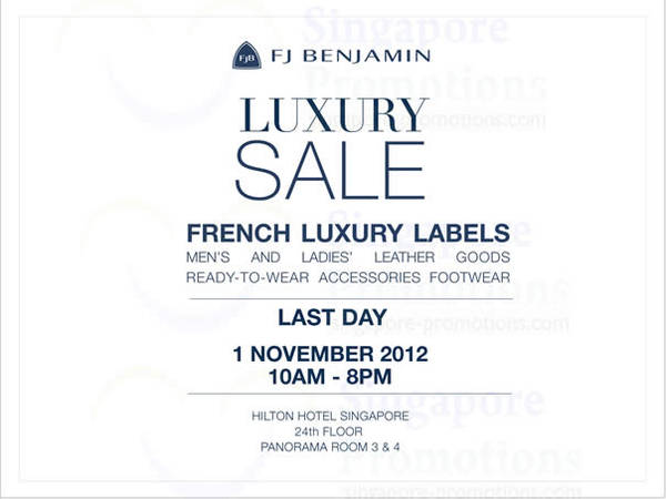 Featured image for (EXPIRED) FJ Benjamin Luxury Sale Up To 80% Off @ Hilton Hotel 30 Oct – 1 Nov 2012