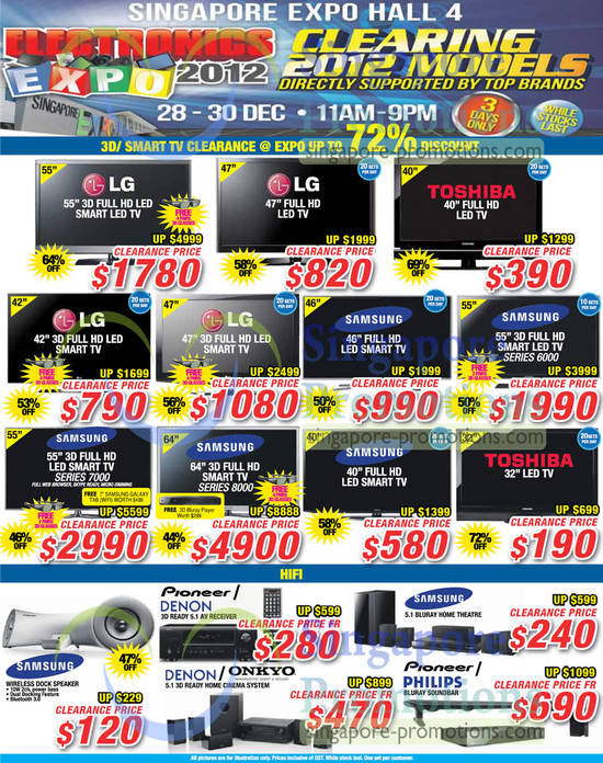 28 Dec LED TVs, Hifis, LG, Toshiba, Samsung, Pioneer, Denon, Philips