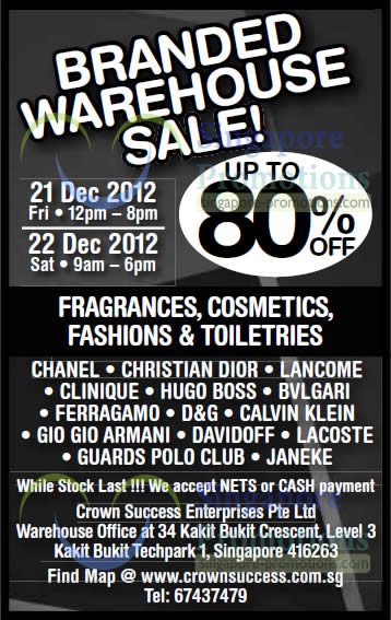 Featured image for (EXPIRED) Crown Success Fragrance, Cosmetics, Fashion & Toiletries Warehouse Sale 21 – 22 Dec 2012