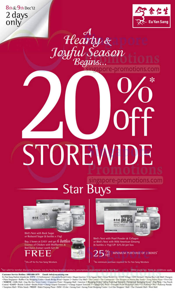 Featured image for (EXPIRED) Eu Yan Sang 20% Off Storewide Promotion 8 – 9 Dec 2012