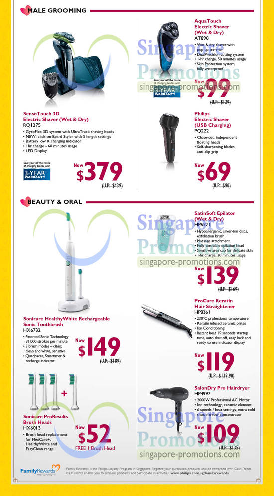 25 Jan Shavers, Toothbrushes, HairDryers, RQ1275, AT890, PQ222, HP6521, HX6732, HX6013, HP4997