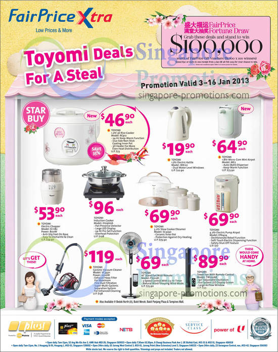 Toyomi Deals, Rice Cooker, Airpot, Chopper, Induction Cooker, Stew Cooker, Vacuum Cleaner, Stand Fan