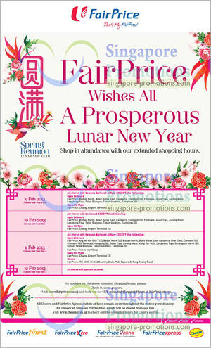Featured image for (EXPIRED) NTUC FairPrice, Cheers & FairPrice Xpress Chinese New Year Opening Hours 9 – 12 Feb 2012