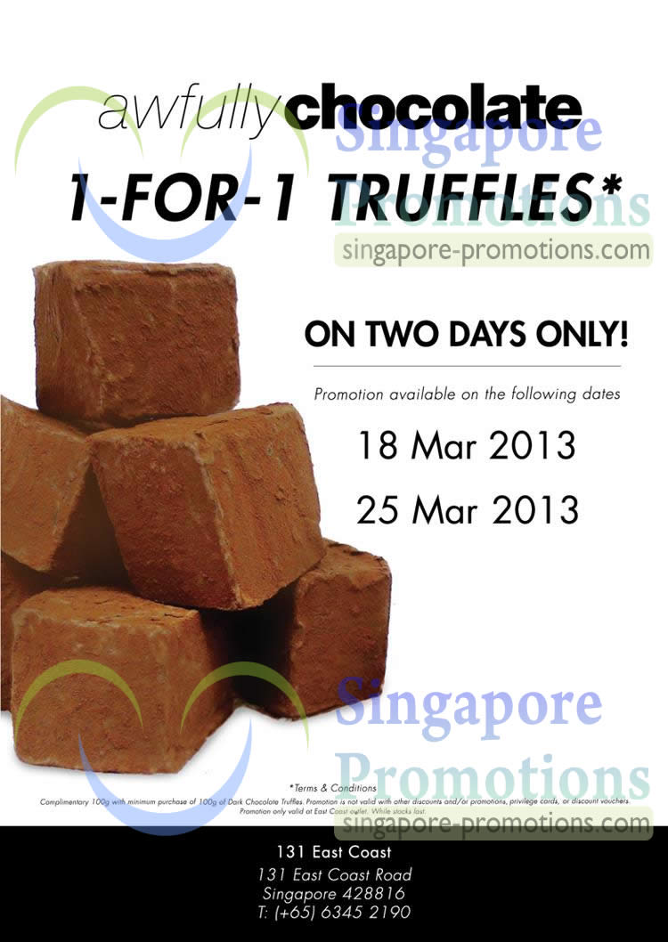 Featured image for Awfully Chocolate 1 For 1 Truffles Promo @ Selected Outlets 18 - 28 Mar 2013