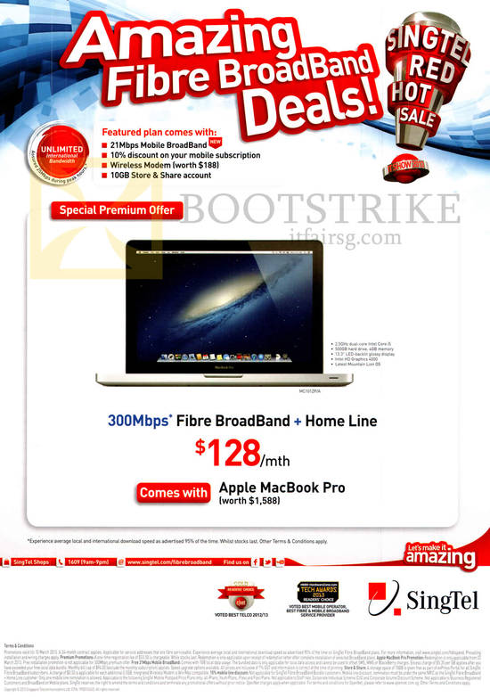 Broadband Fibre 300Mbps, Fixed Line, 21Mbps Mobile Broadband, Free Apple Macbook Pro