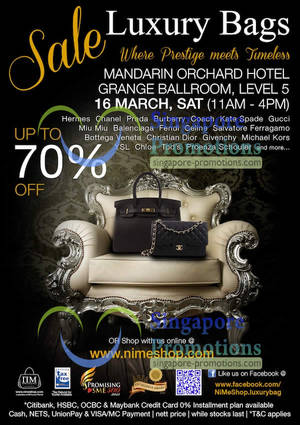 Featured image for (EXPIRED) Nimeshop Branded Handbags Sale Up To 70% Off @ Mandarin Orchard Hotel 16 Mar 2013
