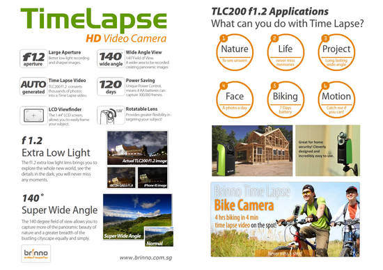 TimeLapse HD Video Camera, TLC200 F1.2 Applications, Bike Camera