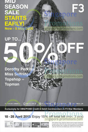 Featured image for (EXPIRED) Fashion Fast Forward (F3) Mid Season Sale Up To 50% Off 18 Apr – 5 May 2013