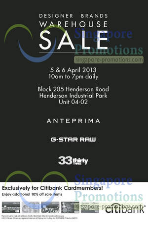 Featured image for (EXPIRED) Anteprima, G-Star Raw & 33 Thirty Three Warehouse Sale 5 – 6 Apr 2013