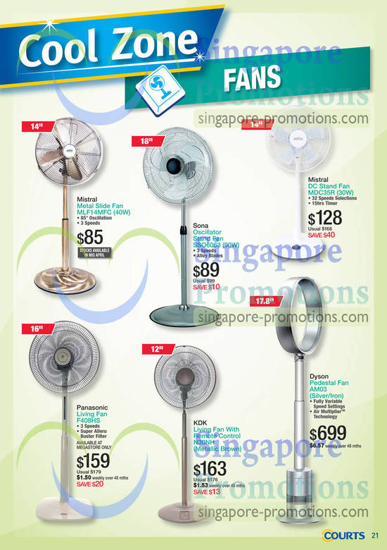 Fans Living, Pedestal, Stand, Metal Slide, Mistral, Sona, Panasonic, KDK, Dyson