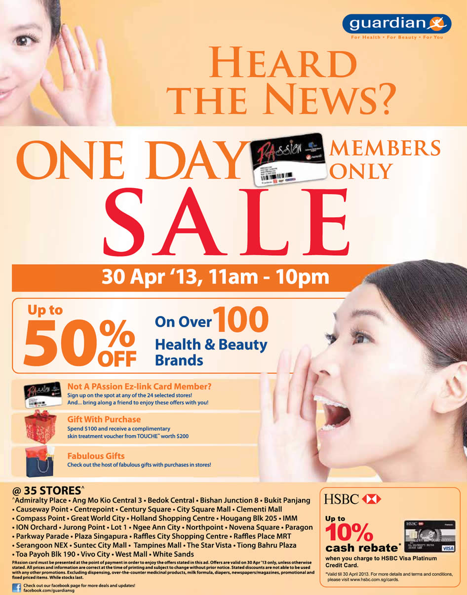 Featured image for Guardian Up To 50% Off Sale For Passion Cardmembers @ Selected Outlets 30 Apr 2013