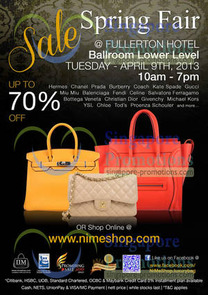Featured image for (EXPIRED) Nimeshop Branded Handbags Sale Up To 70% Off @ Fullerton Hotel 9 Apr 2013