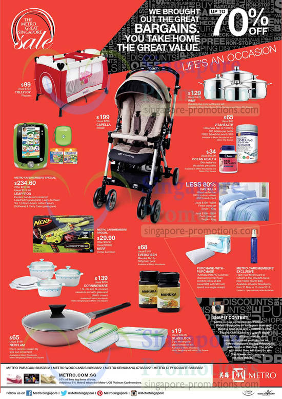 30 May Tollyjoy Plapen, Capella Stroller, WMF Diadem Plus, Vitahealth, Evergreen, Corningware