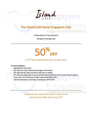 Featured image for (EXPIRED) Island Cafe 50% Off 2nd Item Promo @ Tangs Orchard 27 May – 27 Jun 2013