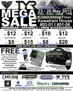 Featured image for (EXPIRED) TYR Sportswear Mega Sale @ Kewalram House 23 – 26 May 2013