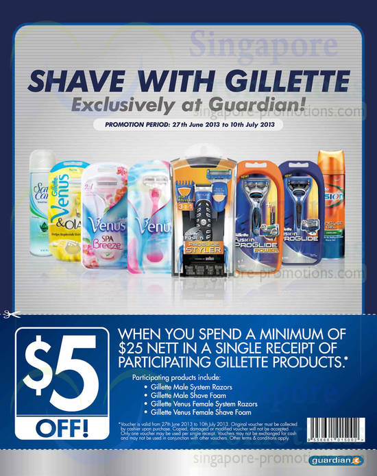 5 Dollar Off on Gillette Products with 25 Dollar Purchase