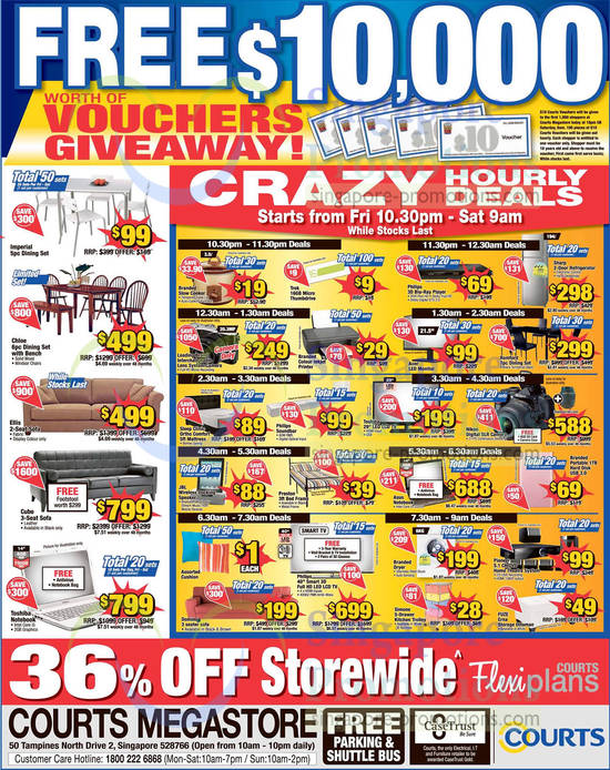 Hourly Deals, Dining Sets, Cameras, Printers, Mattresses, TVs, Notebooks, Washers, Sleep Clinic, Toshiba, Nikon