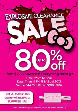 Featured image for (EXPIRED) Camomilla Milano Explosive Clearance Sale Up To 80% Off @ Yan Kit 11 – 12 Jul 2013
