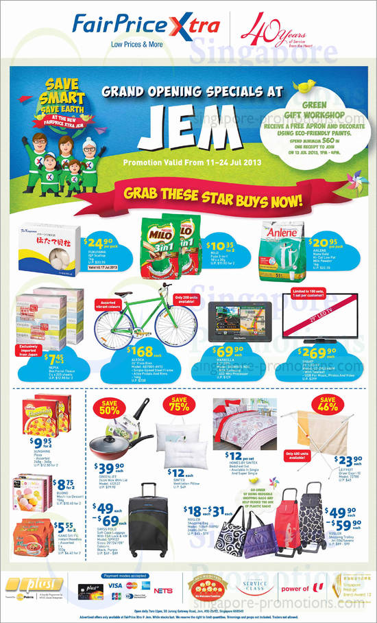 Jem Opening, Bicycle, GPS, TV, Wok, Pillow, Luggage, Shopping Trolley