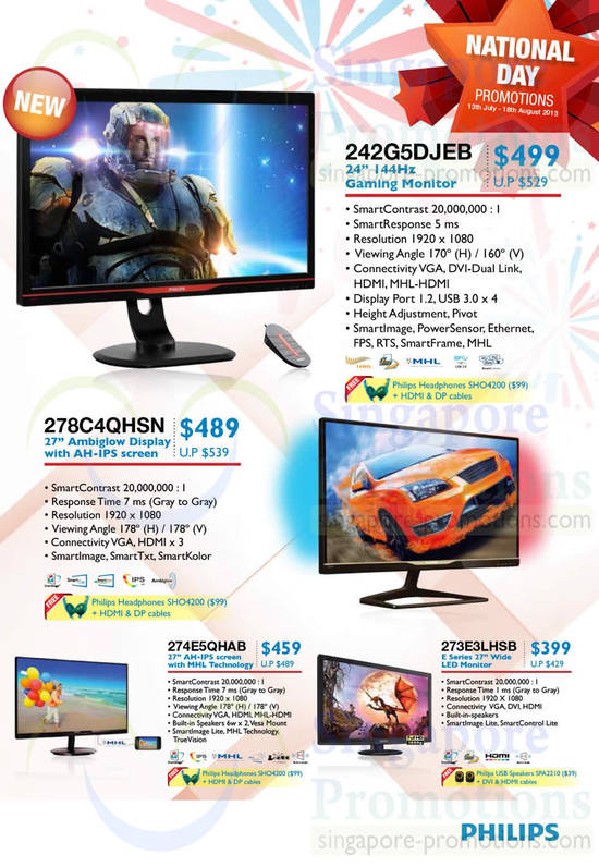 Monitors 242G5DJEB, 278C4QHSN, 274E5QHAB, 273E3LHSB