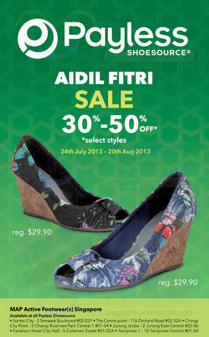 Featured image for (EXPIRED) Payless Shoesource 30% to 50% Off Aidil Fitri SALE 24 Jul – 20 Aug 2013