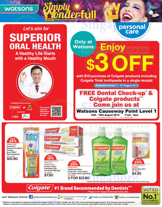 Colgate 3 Dollar Off With 15 Dollar Purchase, Free Dental Checkup Causeway Point