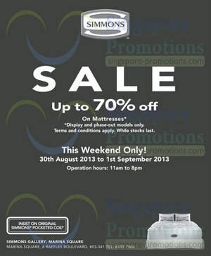 Featured image for (EXPIRED) Simmons Mattresses SALE Up To 70% Off @ Marina Square 31 Aug – 1 Sep 2013