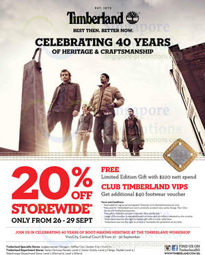 Featured image for (EXPIRED) Timberland 20% Off Storewide Promo @ All Outlets 26 – 29 Sep 2013