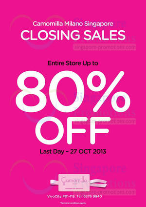 Featured image for (EXPIRED) Camomilla Milano Up To 80% OFF Closing Down SALE @ VivoCity 19 – 27 Oct 2013