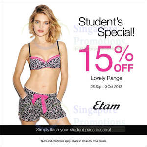 Featured image for (EXPIRED) Etam 15% Off Lovely Range For Students 26 Sep – 9 Oct 2013