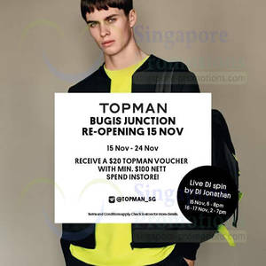 Featured image for (EXPIRED) Topman FREE $20 Voucher With $100 Spend @ Bugis Junction 15 – 24 Nov 2013